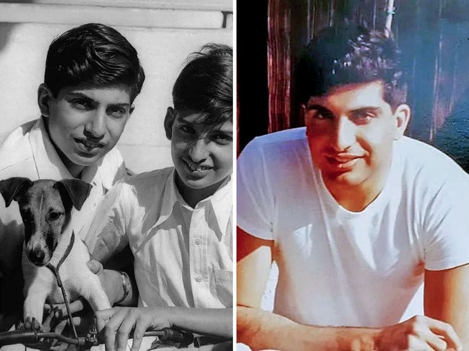 Ratan Tata (left) with his younger brother Jimmy & family pet in his schooldays in 1945.Ratan Ta