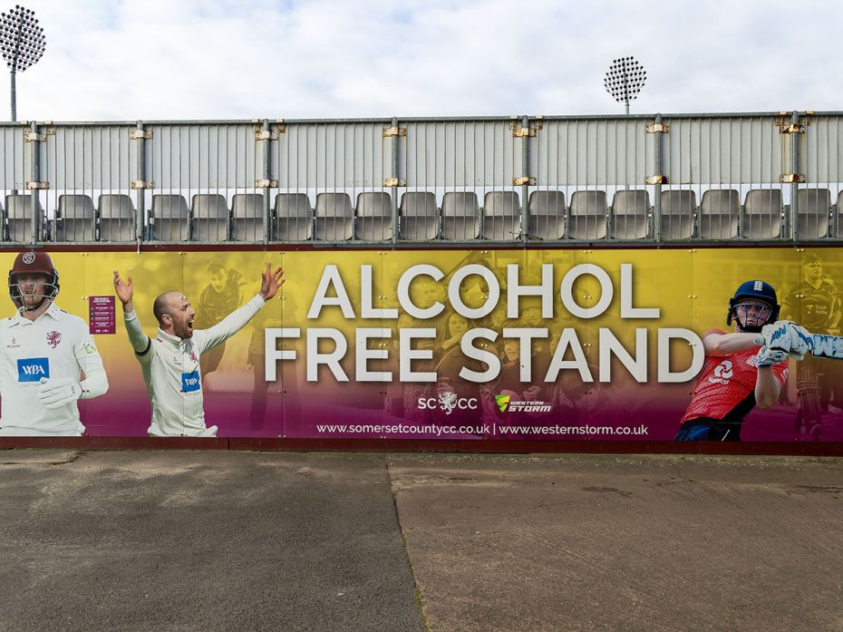 A view of an Alcohol-Free Stand at the County Ground in Somerset County Cricket Club, Somerset, UK. 