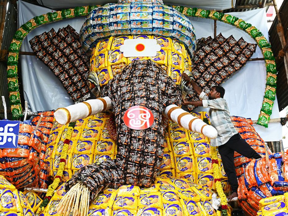 A delightful Ganesha, designed using popular biscuit packets on the occasion of Ganesh Chaturthi fes