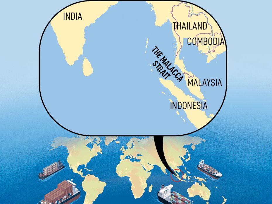 The Malacca StraitIt connects the Indian Ocean and Pacific  Ocean, and extends from the Andaman Sea 