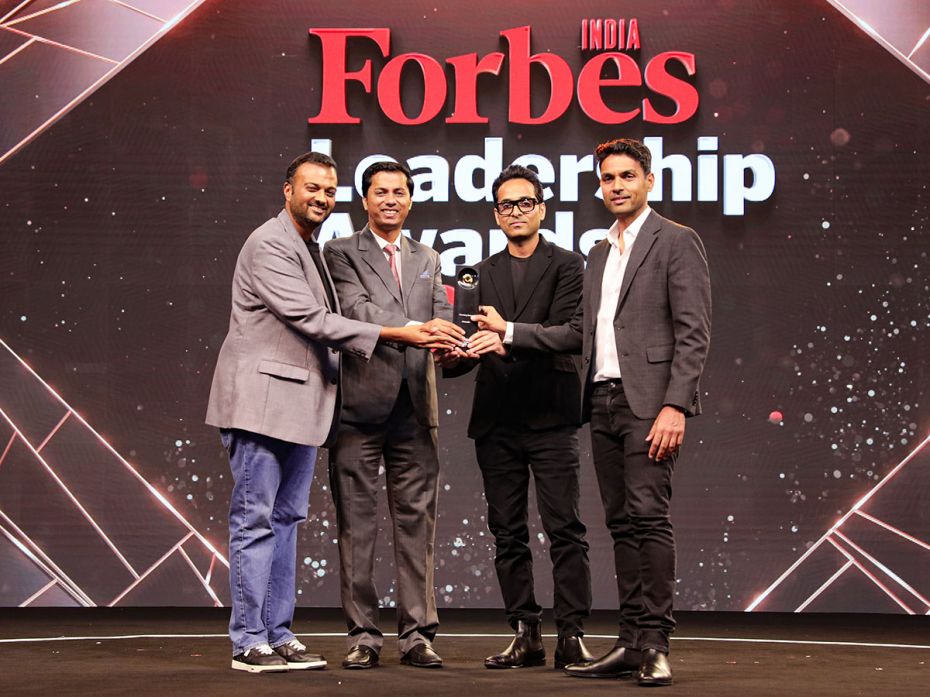 (L-R)Dream 11 founder Harsh Jain, Arpit Agarwal of Blume Ventures, Rahul Yadav and Mohit Yadav, co-f