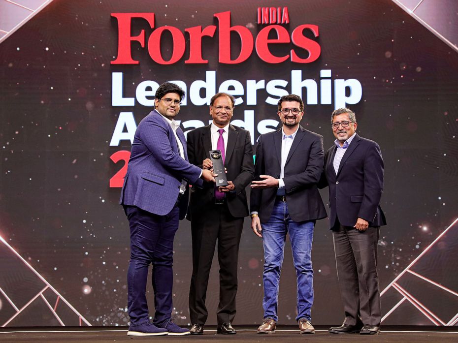 (L-R) Amrit Om Nayak, co-founder, Indra Water; Ajay Singh, Chairman and MD, SpiceJet; Krunal Patel, 